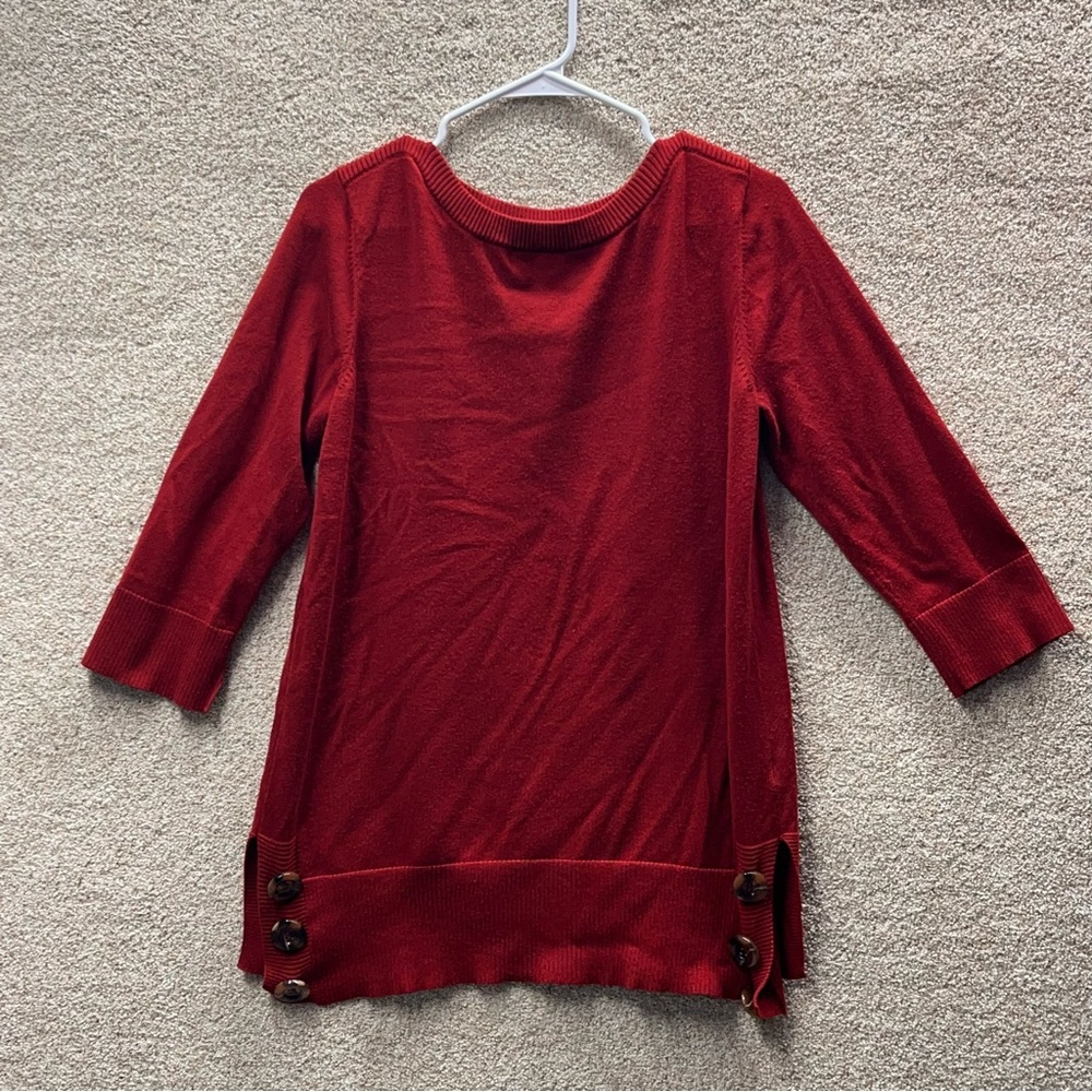 Flawed red womens sweater side buttons ribbed hem neck cuffs medium? large? Fall